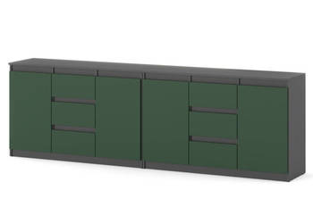 Komoda Duża Szafka 240cm 6 Szuflad Szary Mat Nowoczesna Butelkowa Zieleń