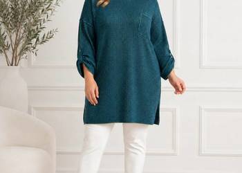 Stylowy sweter Oversize -turkusowy ze złotą nitką -biust 150cm