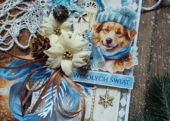 Kartka świąteczna, z pupilem, ręcznie robiona Kartka świąteczna, z pupilem, ręcznie robiona