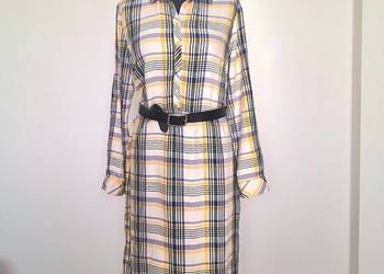 Śliczna damska sukienka w kratkę długi rękaw wiskoza 38