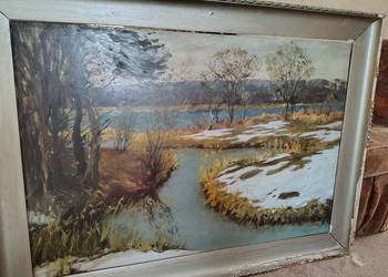 Stary obraz olejny Zimowe roztopy