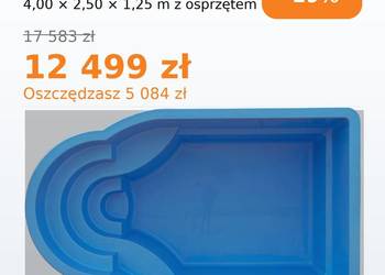 PROMOCJA Basen ogrodowy kąpielowy poliestrowy gotowy 4x2,5