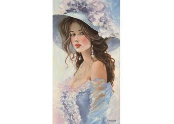 Kowalik - Dziewczyna w błękitach - 120x60cm Obraz Olejny Akt Kobieta