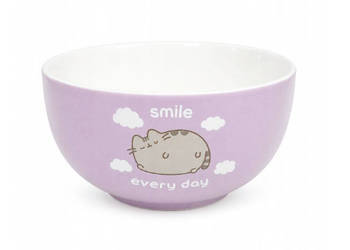 kotek miseczka z porcelany, fioletowa miseczka z kotkiem smile every day