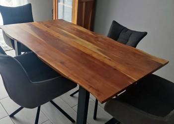 Stół loftowy z naturalną krawędzią, metal i drewno, 160 cm