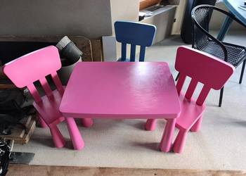 Zestaw dziecięcy IKEA MAMMUT – Różowy Stolik i 3 Krzesełka (Różowe + Niebie