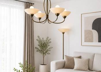 Komplet lamp vintage stare złoto – żyrandol 4-ramienny + lampa podłogowa
