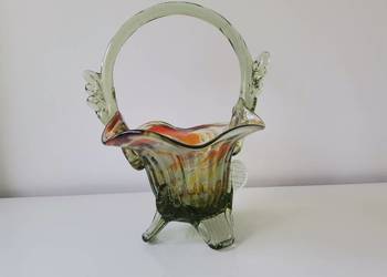 Stary, wazon, koszyk szkło kolorowe design PRL 1970