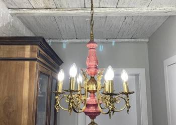 Francuski Żyrandol nr. 16 mosiądz porcelana 6-ram Antyk