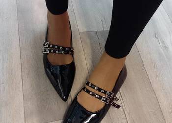 (40) Czarne baleriny wieczorowe z zapięciem, NOWE