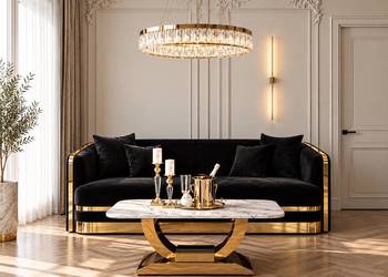 Ekskluzywna sofa czarna 3 osobowa złota kanapa glamour