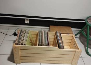 Skrzynka na winyle duża 170 płyt potrójna z przegrodami drewno sosnowe