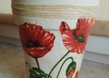 Doniczka ceramiczna malowana czerwone maki 17,5 cm