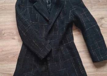 Elegancki klasyczny czarny płaszcz trencz z brązowa nitką 38/40 jesienny