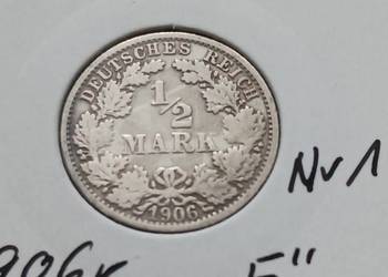 1/2 Marki Prusy 1906 r. - nr.1 - mennica F 1/2 Marki Prusy 1906 r. - nr.1 - mennica F