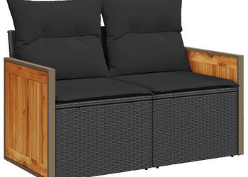 Sofa ogrodowa z poduszkami 2-osobowa czarna polirattan WM-365995
