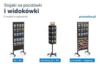 Stojaki na pocztówki i widokówki – obrotowe, na kółkach i ścienne