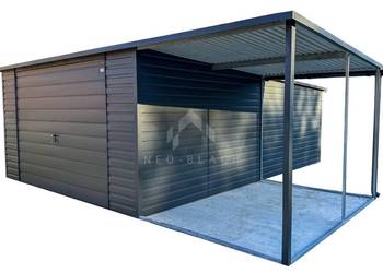 Garaż Blaszany 4x6m Wiata 2x3m Brama Uchylna Antracyt Dach Spad w Tył NB146