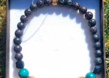 BRANSOLETKA KAMIEŃ MALACHIT LAWA HEMATYT STAL 316L WYMIAR LUB SZER.18