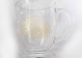 szklany kubek z domkami, pejzaż szklanka we wzory, domy kubek, zima kubek