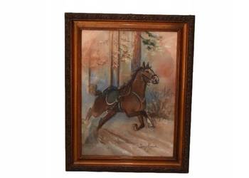 Jerzy Kossak - Koń Pędzący Przez Las - Obraz Pastel za Szkłem