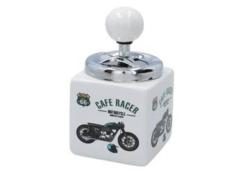 Popielniczka Ceramiczna z Metalową Pokrywką Motocykl Cafe Racer