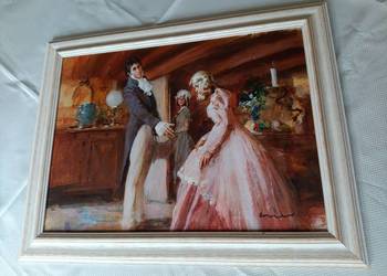 Obraz olejny malarza Fred Laurent (1922-1995) "The courting couple" z ramą