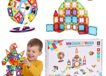 Klocki magnetyczne konstrukcyjne domek autko przyczepka 130 elementów