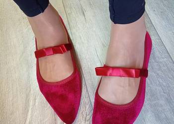 (39/40) Welurowe aksamitne baleriny wieczorowe z zapięciem, Nowe