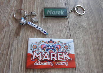 Brelok breloczek imię MAREK 2szt + magnes na lodówkę