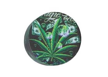 Crusher z Zielonym Liściem Marihuany Otoczony Banknotami z Listkami Ganji