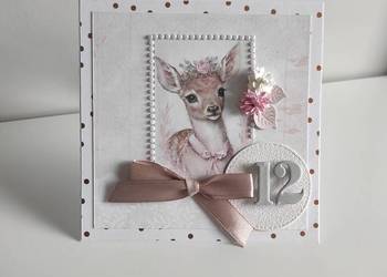 Kartka ręcznie robiona na urodziny urodzinowa z sarenka handmade 2