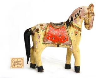 Koń indyjski, rzeźba drewniana malowana indyjska, Francja, vintage '90