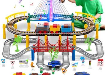 Elektryczna kolejka dla dzieci z mostem, światłami i dźwiękiem – zestaw XXL