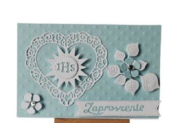 Zaproszenia Komunia Chłopiec Słoneczko Ihs W Sercu – C6 – Błękit – Biel