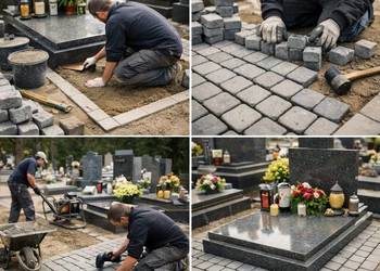 Utwardzenie z kostki wokół grobu, Cmentarz Osobowicki, brukarz usługi