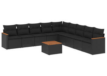 10-cz. zestaw wypoczynkowy do ogrodu poduszki czarny rattan PE WM-3226062