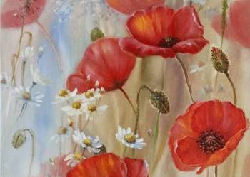 Makowa Łąka, ręcznie malowany olejny, Lidia Olbrycht