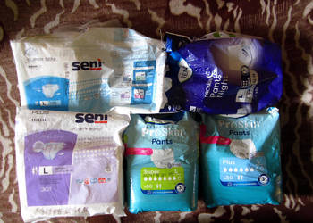 Pieluchomajtki TENA, SENI. Wciągane i na rzepy. 50 sztuk