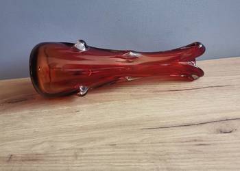 Stary czerwony wazon Sękacz szkło Ząbkowice design PRL