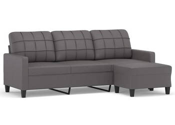 3-osobowa sofa z podnóżkiem szary 180 cm sztuczna skóra WM-3201016
