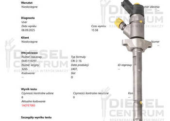 WTRYSKIWACZ BOSCH 0445110297 CITROEN PEUGEOT 1.6 HDi