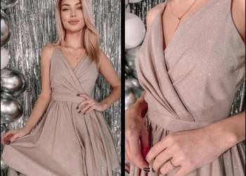 Piękna brokatowa sukienka na ramiączkach, srebrna,nowa z metką.Rozm.34