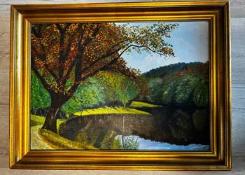 Piękny obraz w złotej ramie jesień rama złota