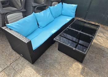 Mebli ogrodowe sofa 3-osobowa stolik technorattan antracyt poduchy