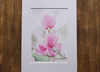 Ulotna jak magnolia - akwarela w passe-partout - format A3