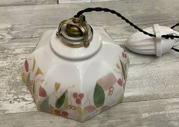 Stara lampa wisząca kuchenna z przeciwwagą porcelanową koszyczkiem mosiężny