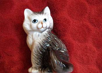 Kot - piękny szary kocur - porcelana - Figurka - 9 x 6 x 5 cm