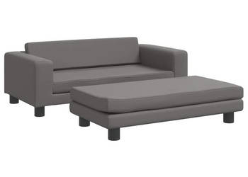 Sofa dziecięca z podnóżkiem szara 100x50x30 cm ekoskóra WM-3196417