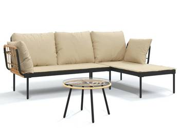 vidaXL 3-cz. zestaw wypoczynkowy do ogrodu, beżowe poduszki